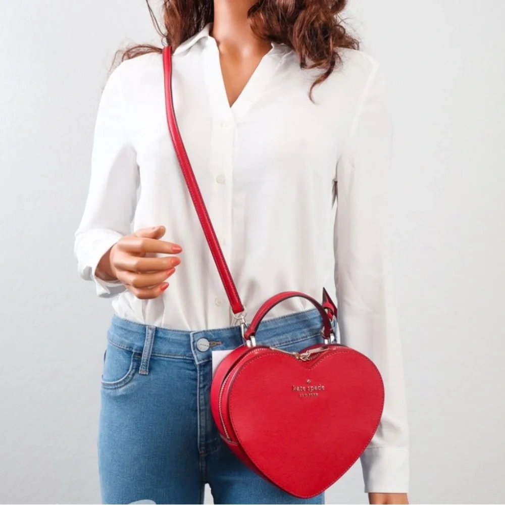 NWT Kate Spade Love Shack Heart Crossbody Purse Leather Candied Cherry Red - Picture 4 of 12